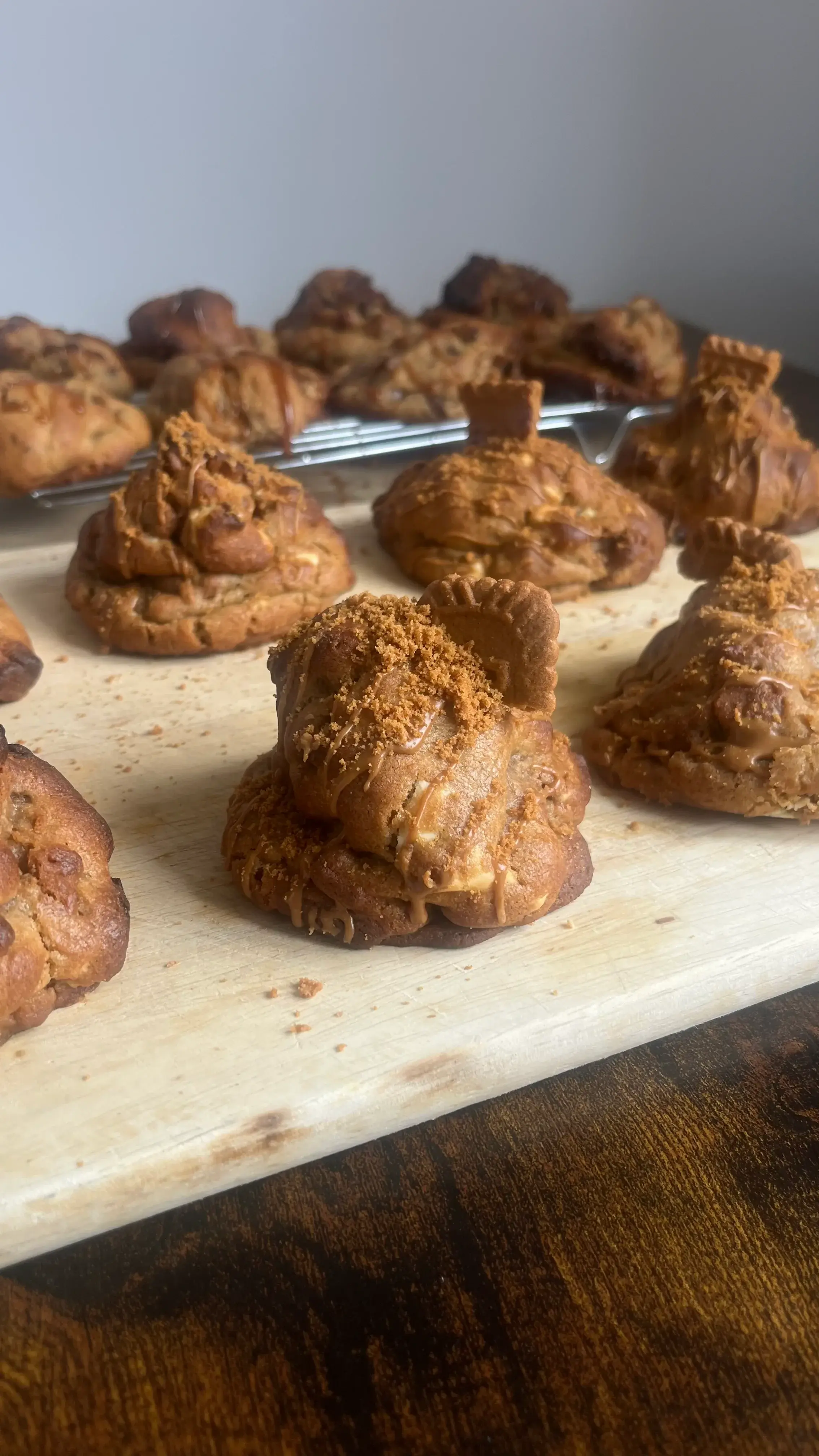 Freshly baked Biscoff Chonkies cooling after baking.