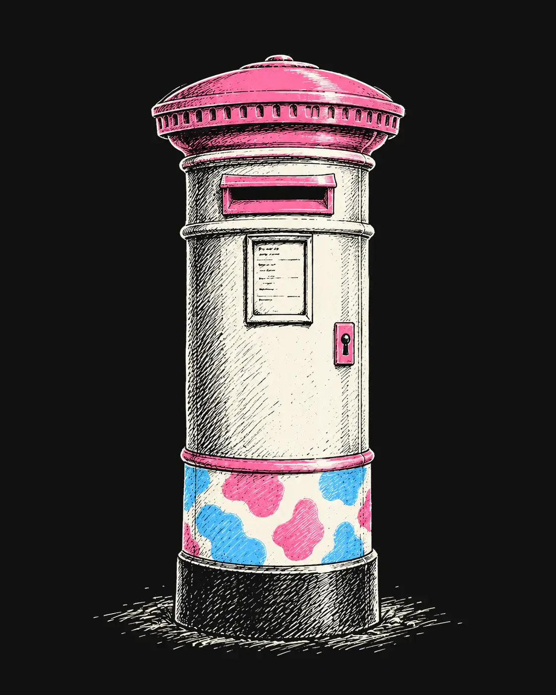 Illustrated chonkie letterbox.