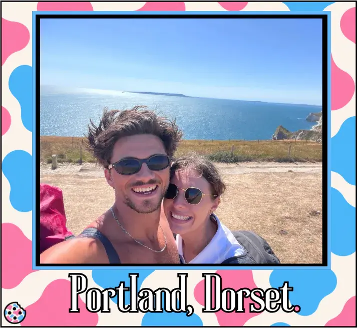 Will and Soph together outdoors in Portland, Dorset.